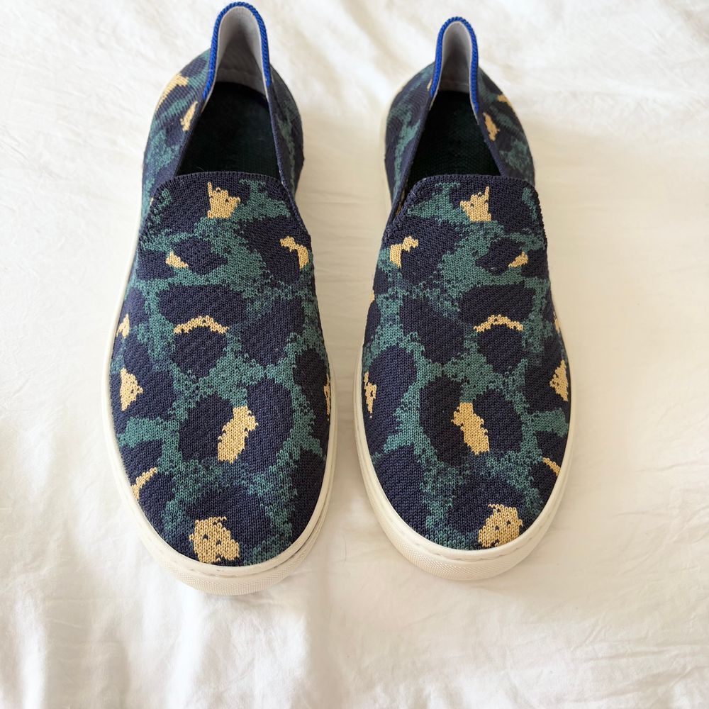 Rothy's Slip On Blue Spot Leopard Cheetah Print Sneakers Navy US 10